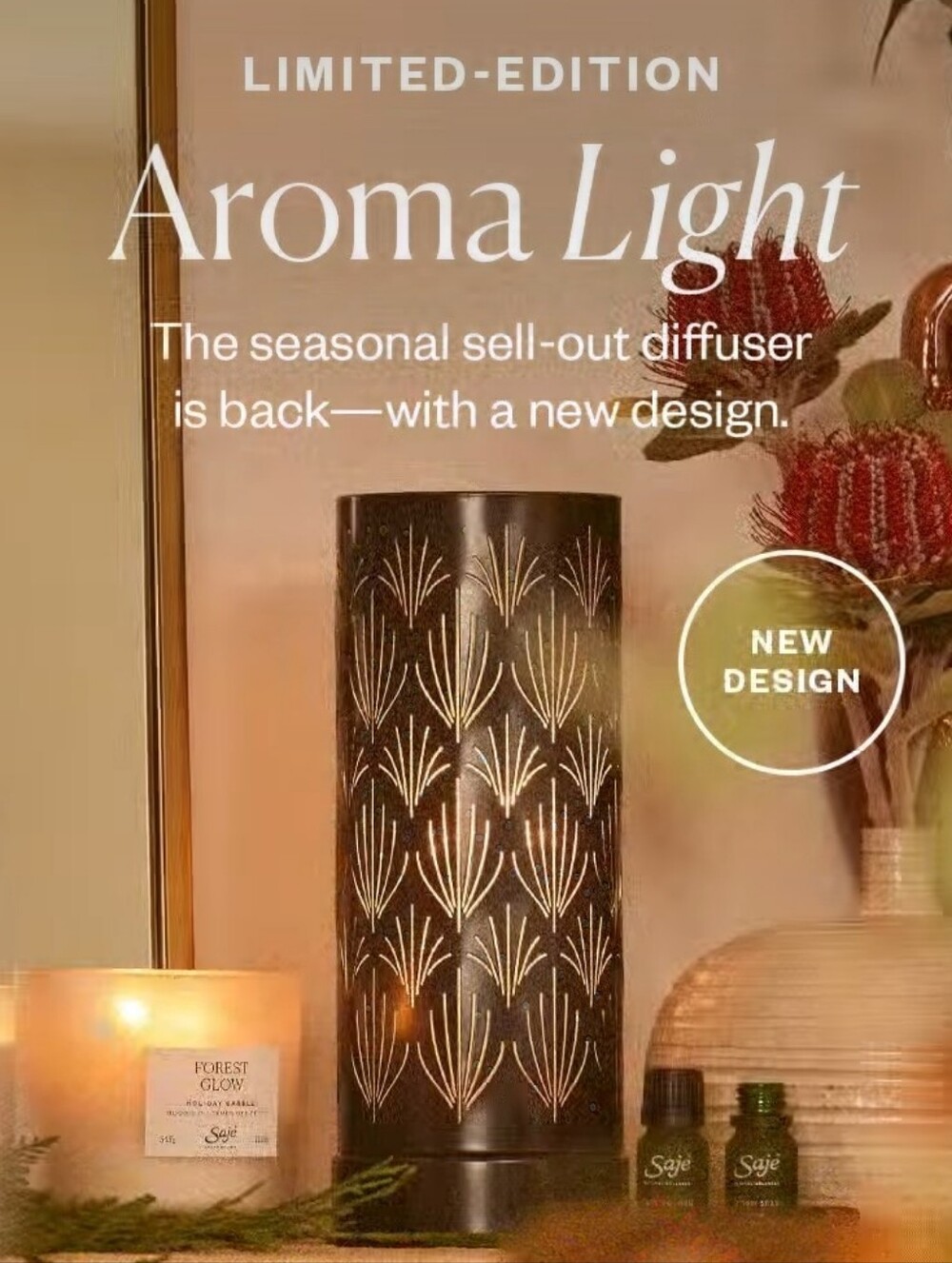 Limited Ed Saje Aroma Light Botanica 🌿 Essential Oil Diffuser Lamp 💡 Dimmable